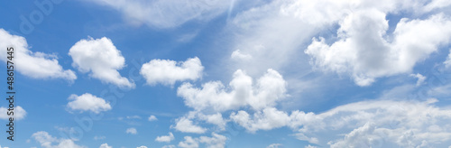 Panorama of blue sky with white clouds in clear weather