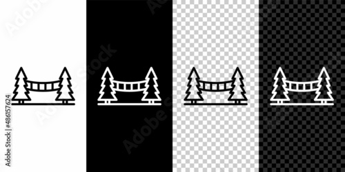 Set line Capilano Suspension Bridge in Vancouver, Canada icon isolated on black and white background. Vector