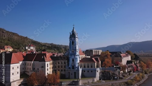 Aerial of Durnstein, Wachau valley, Austria. photo