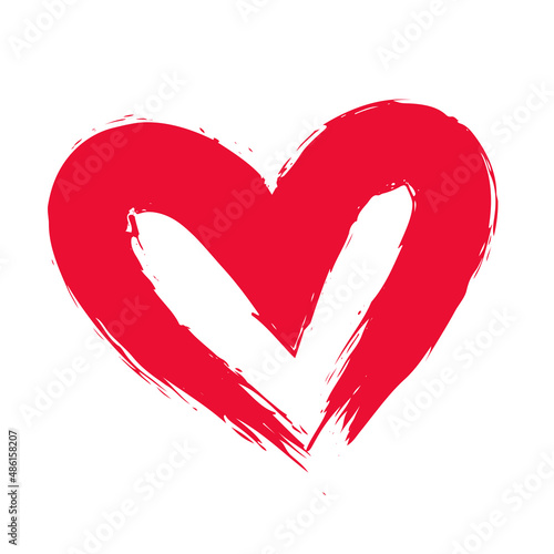 Grunge heart. Heart painted with a brushstroke. Doodle heart isolated on white background. Vector clipart.