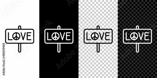 Set line Peace icon isolated on black and white, transparent background. Hippie symbol of peace. Vector
