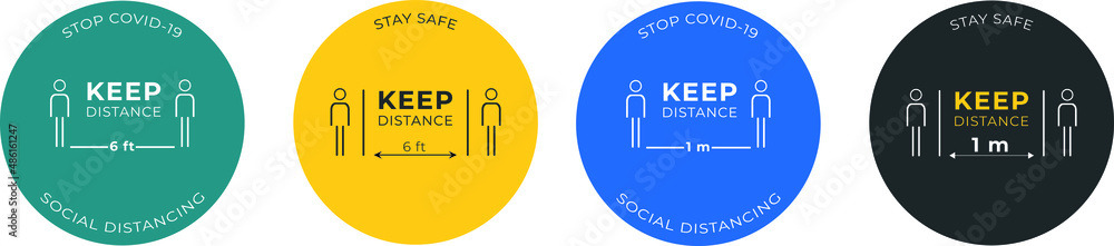 Keep distance stop Covid-19 signage. Stock Vector | Adobe Stock
