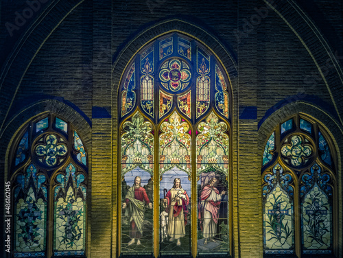 Stained glass window in church