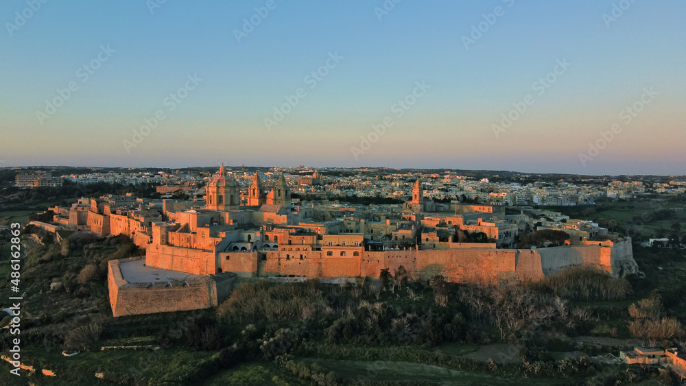 An Aerial View of Mdina at Sunrise