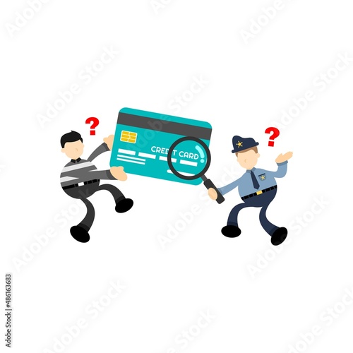 police burglar and credit card finance service cartoon flat design illustration