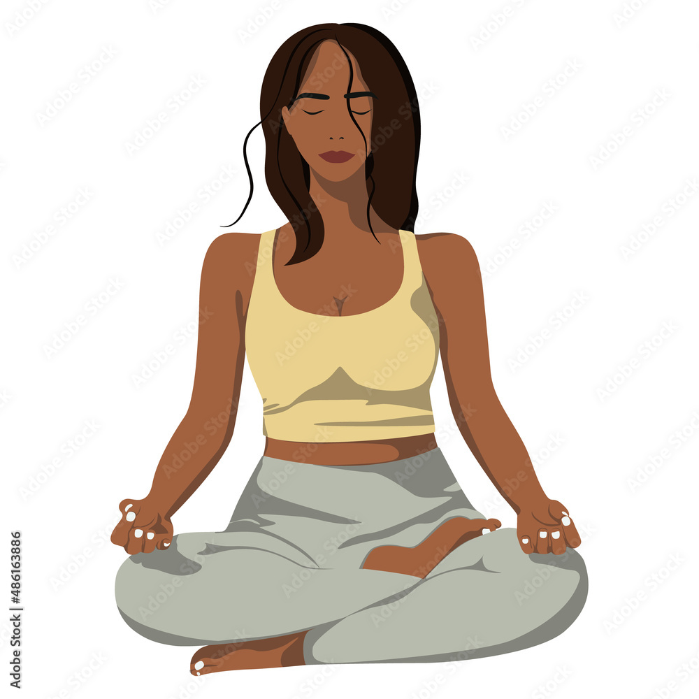 The woman is meditating. Conceptual vector illustration for yoga, meditation, relaxation, rest, healthy lifestyle The woman is meditating. Conceptual vector illustration for yoga, meditation, relaxation, rest, healthy lifestyle