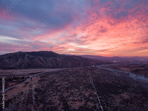 Dramatic sunset over the mountain valley