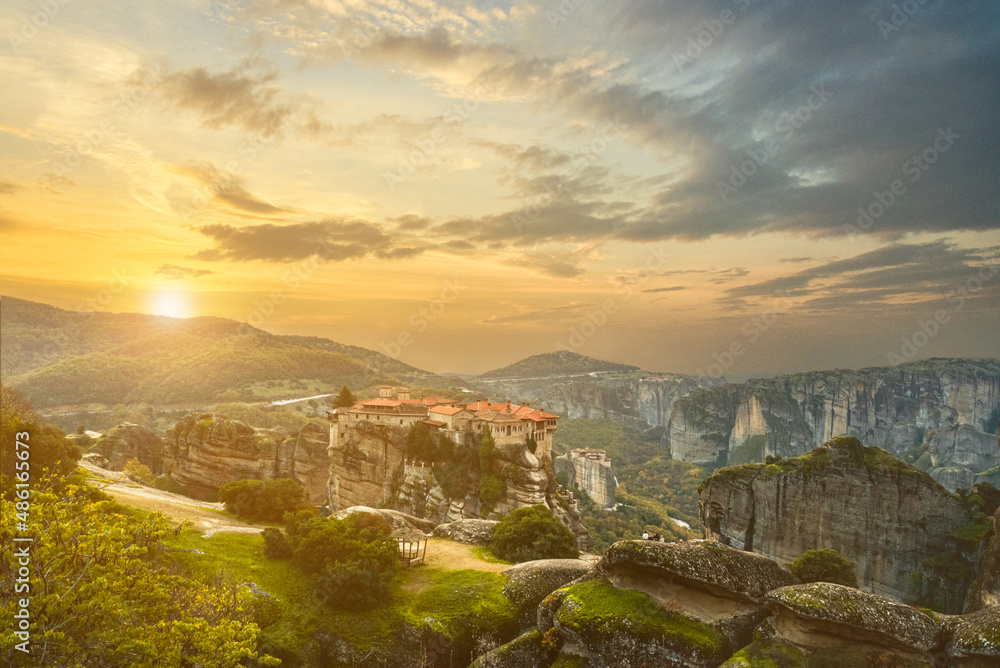 Beautiful Sunrise in the valley of Meteora