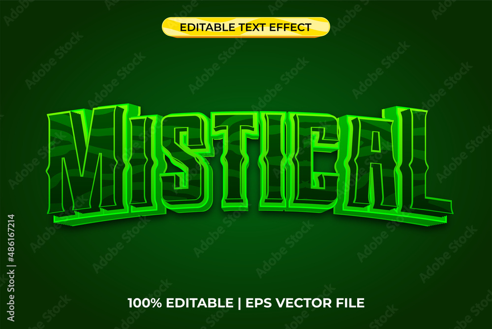 Mystical 3d text effect with nature and mythology theme. green typography template for game or film tittle. Mystical 3d text effect with nature and mythology theme. green typography template for game or film tittle.