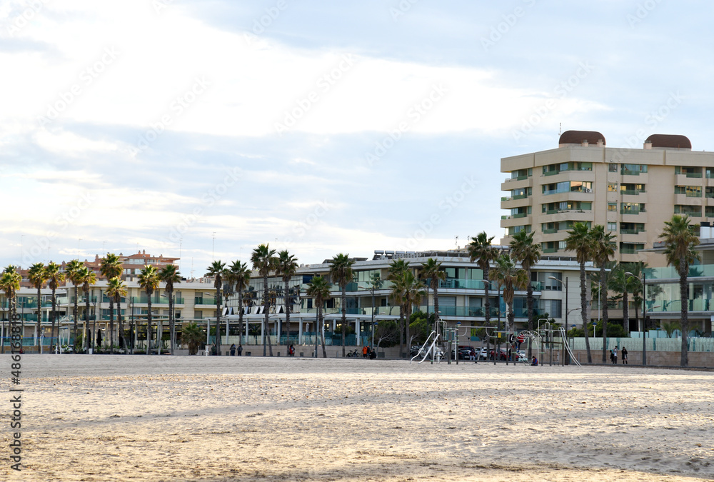 Luxury apartments at La Patacona Beach. Hotel in Alboraya. Living Valencia Patacona Beach. Travel on touristic famous and popular Beaches of Valencia with unique landscape. Beach at sea near apartment Luxury apartments at La Patacona Beach. Hotel in Alboraya. Living Valencia Patacona Beach. Travel on touristic famous and popular Beaches of Valencia with unique landscape. Beach at sea near apartment