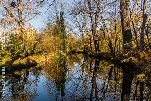 Autumn view of Botic stream in Prague  Czech Republic
