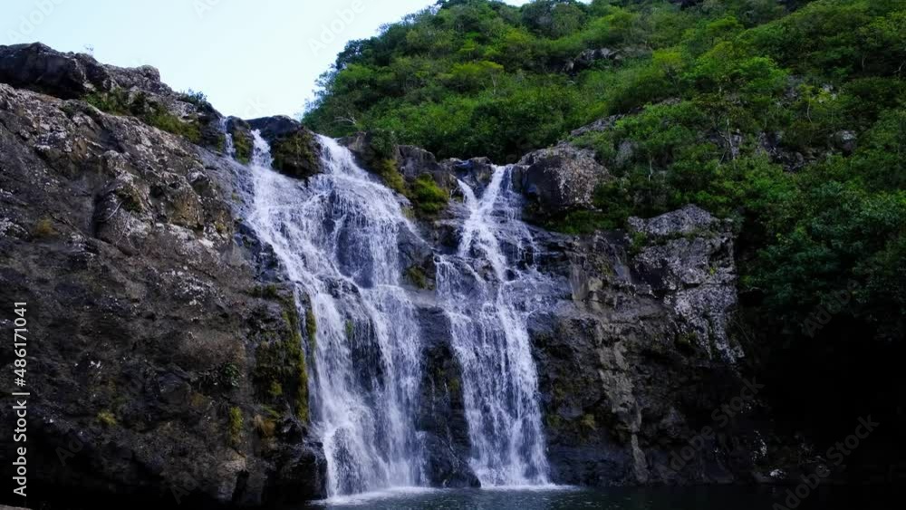 View of the watefall at cascades in Mauritius View of the watefall at cascades in Mauritius