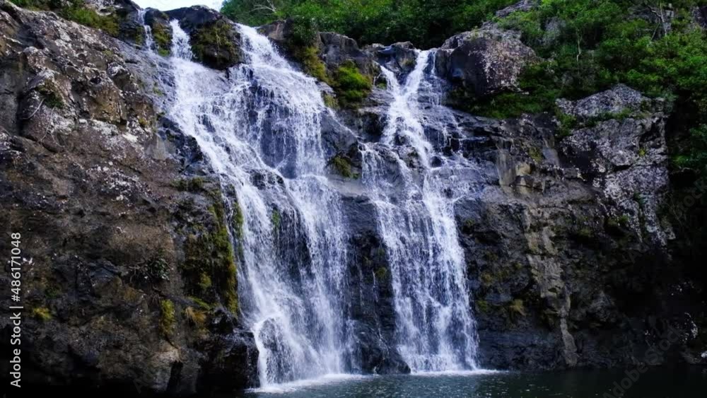 View of the watefall at cascades in Mauritius View of the watefall at cascades in Mauritius