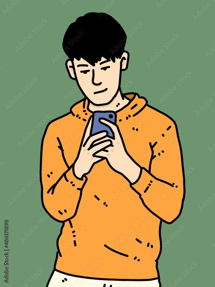 Fototapeta premium cute man cartoon on green background