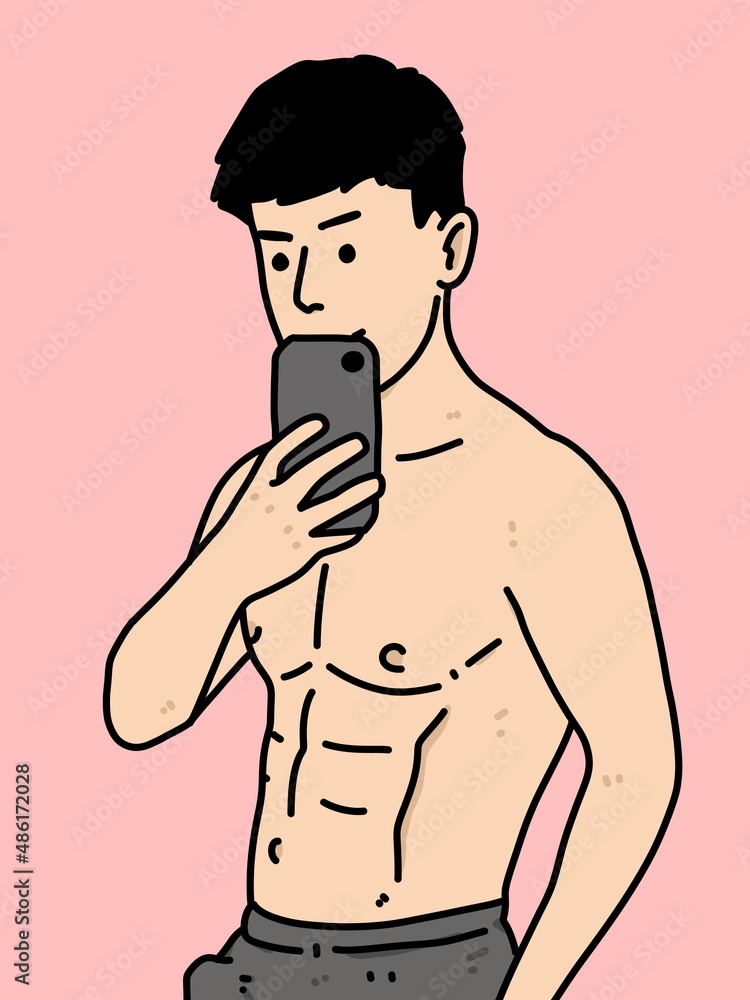 Fototapeta premium cute man cartoon on red background