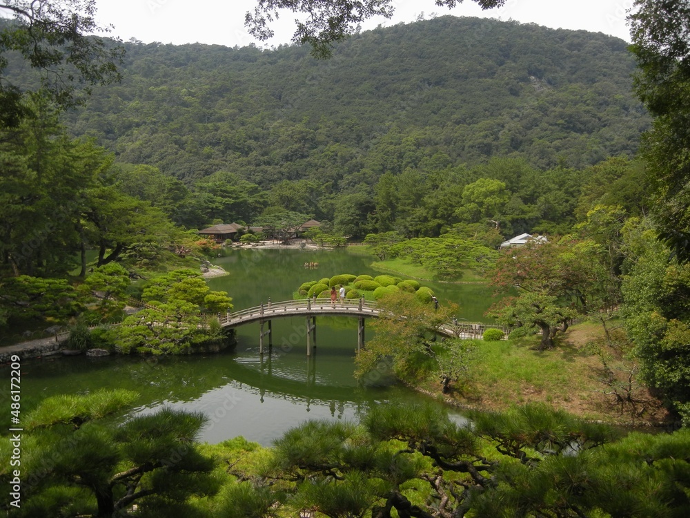 A scene of Japanese Garden of Ritsurin-koen Park in Takamatsu City in Kagawa Prefecture in Japan 日本の香川県高松市にある栗林公園の日本庭園の一風景 A scene of Japanese Garden of Ritsurin-koen Park in Takamatsu City in Kagawa Prefecture in Japan 日本の香川県高松市にある栗林公園の日本庭園の一風景
