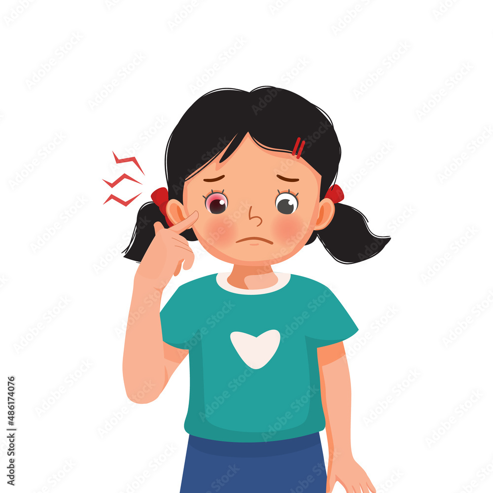 cute little girl has eye pain, conjunctivitis or pink eye, swollen eyes because of irritation or inflammation allergies to dust cute little girl has eye pain, conjunctivitis or pink eye, swollen eyes because of irritation or inflammation allergies to dust