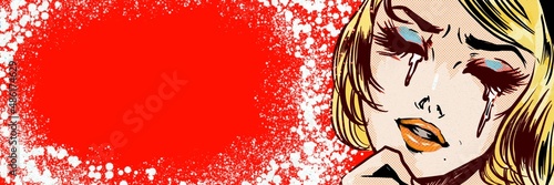 Illustration of American comic   s blonde hair woman who is crying  
