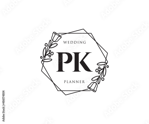 Initial PK feminine logo. Usable for Nature, Salon, Spa, Cosmetic and Beauty Logos. Flat Vector Logo Design Template Element.