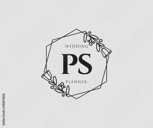 Initial PS feminine logo. Usable for Nature, Salon, Spa, Cosmetic and Beauty Logos. Flat Vector Logo Design Template Element.