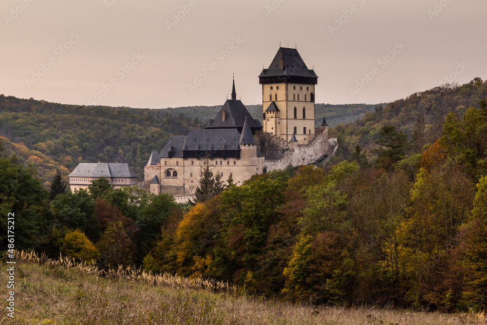 Autumn view of the Karlstejn castle, Czech Republic