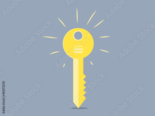 Golden vector key on a gray background. Concept - solving a business problem, finding an answer for a task.
