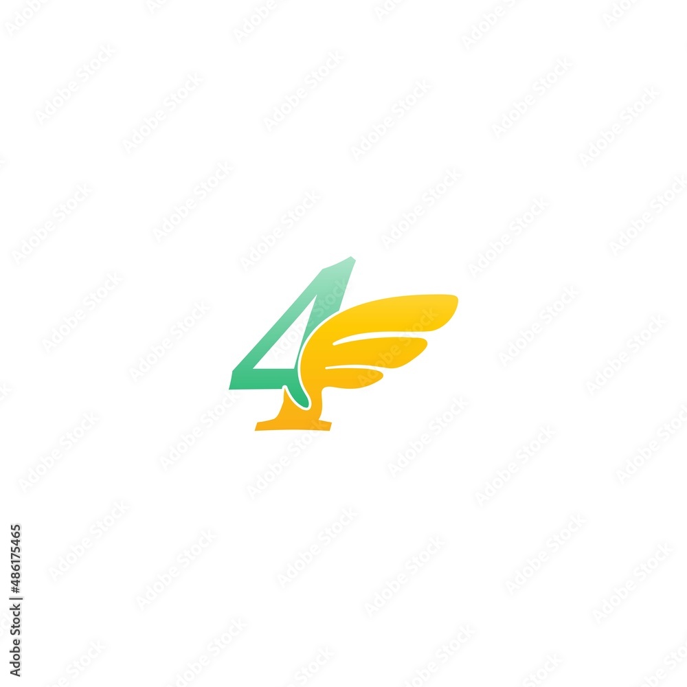 Number 4 logo icon illustration with wings