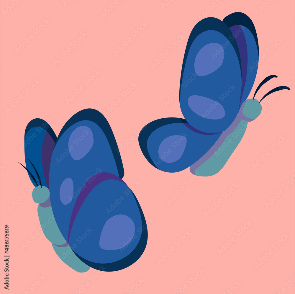 Mariposas azules revoloteando sobre fondo rosa Mariposas azules revoloteando sobre fondo rosa