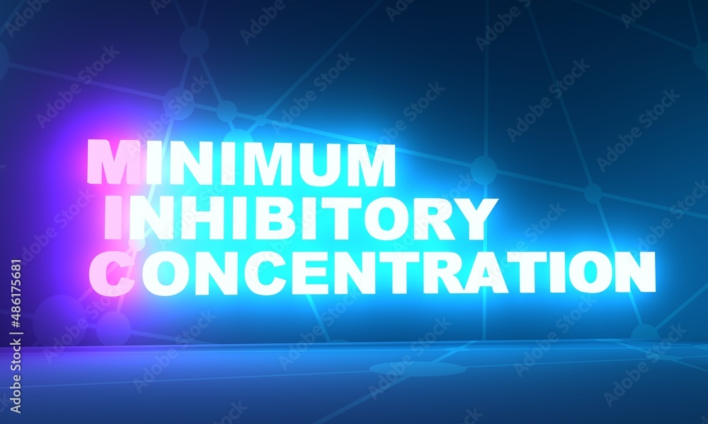 MIC - Minimum Inhibitory Concentration acronym. Neon shine text. 3D render