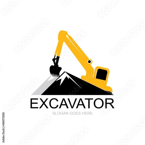 Excavator and mountain logo free vector photo