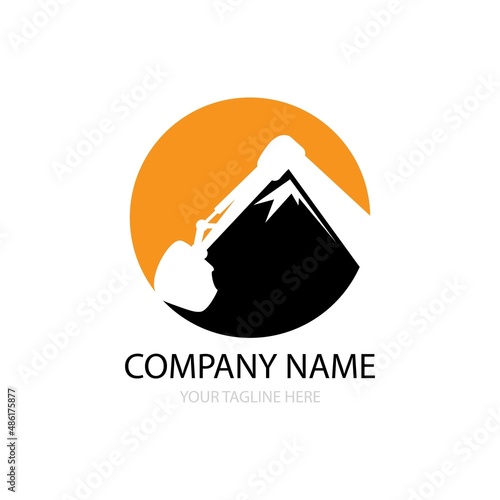 Excavator and mountain logo free vector photo