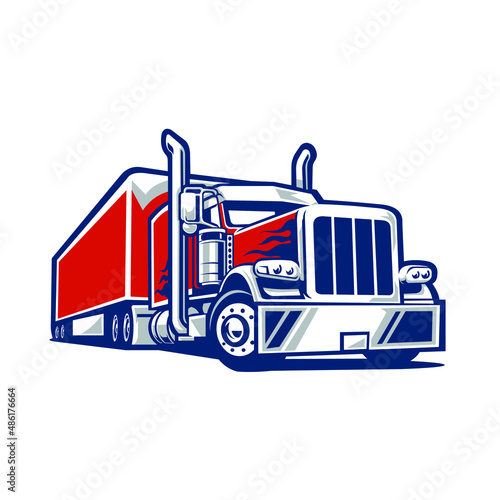  Semi truck 18 wheeler trailer sleeper truck big rig side view vector illustration in white background. Best for trucking and freight industry