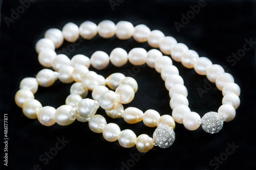 Pearl Necklace with diamond on black