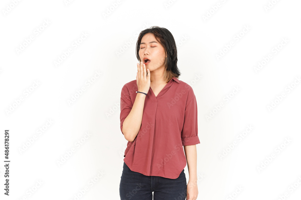 Sleepy and Yawning Of Beautiful Asian Woman Isolated On White Background Sleepy and Yawning Of Beautiful Asian Woman Isolated On White Background