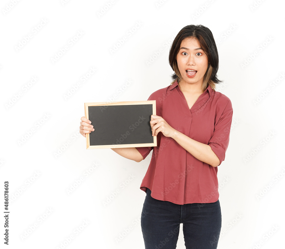 Showing, Presenting and holding Blank Blackboard Of Beautiful Asian Woman Isolated On White Background Showing, Presenting and holding Blank Blackboard Of Beautiful Asian Woman Isolated On White Background