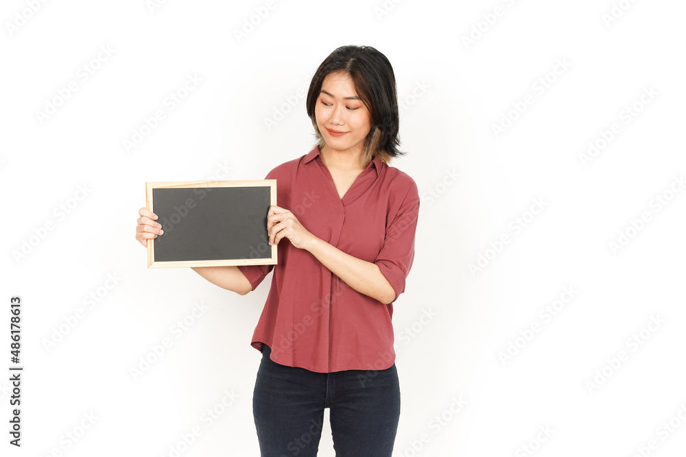 Showing, Presenting and holding Blank Blackboard Of Beautiful Asian Woman Isolated On White Background Showing, Presenting and holding Blank Blackboard Of Beautiful Asian Woman Isolated On White Background