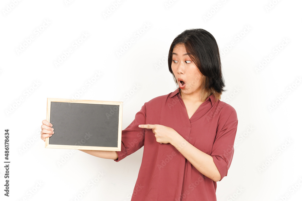 Showing, Presenting and holding Blank Blackboard Of Beautiful Asian Woman Isolated On White Background Showing, Presenting and holding Blank Blackboard Of Beautiful Asian Woman Isolated On White Background