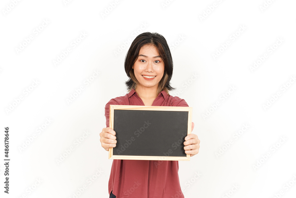 Showing, Presenting and holding Blank Blackboard Of Beautiful Asian Woman Isolated On White Background Showing, Presenting and holding Blank Blackboard Of Beautiful Asian Woman Isolated On White Background