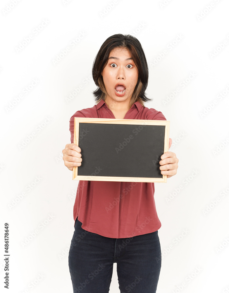 Showing, Presenting and holding Blank Blackboard Of Beautiful Asian Woman Isolated On White Background Showing, Presenting and holding Blank Blackboard Of Beautiful Asian Woman Isolated On White Background