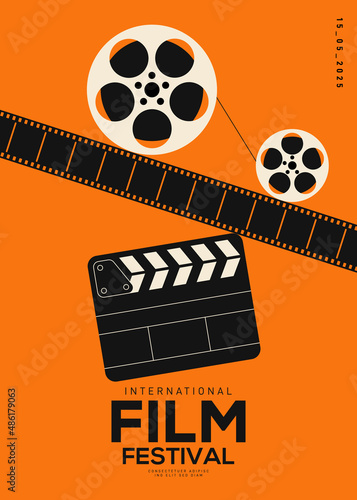 Movie and film poster design template background vintage retro style