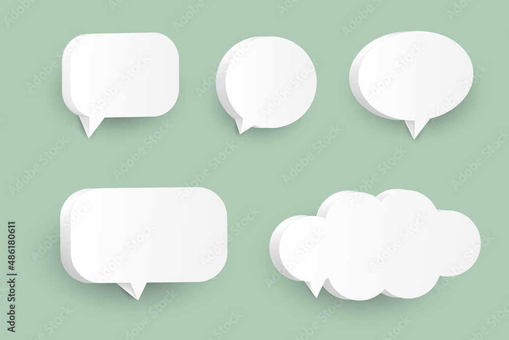 blank 3d speech bubbles, icon set poster, and banner concept on soft green background blank 3d speech bubbles, icon set poster, and banner concept on soft green background
