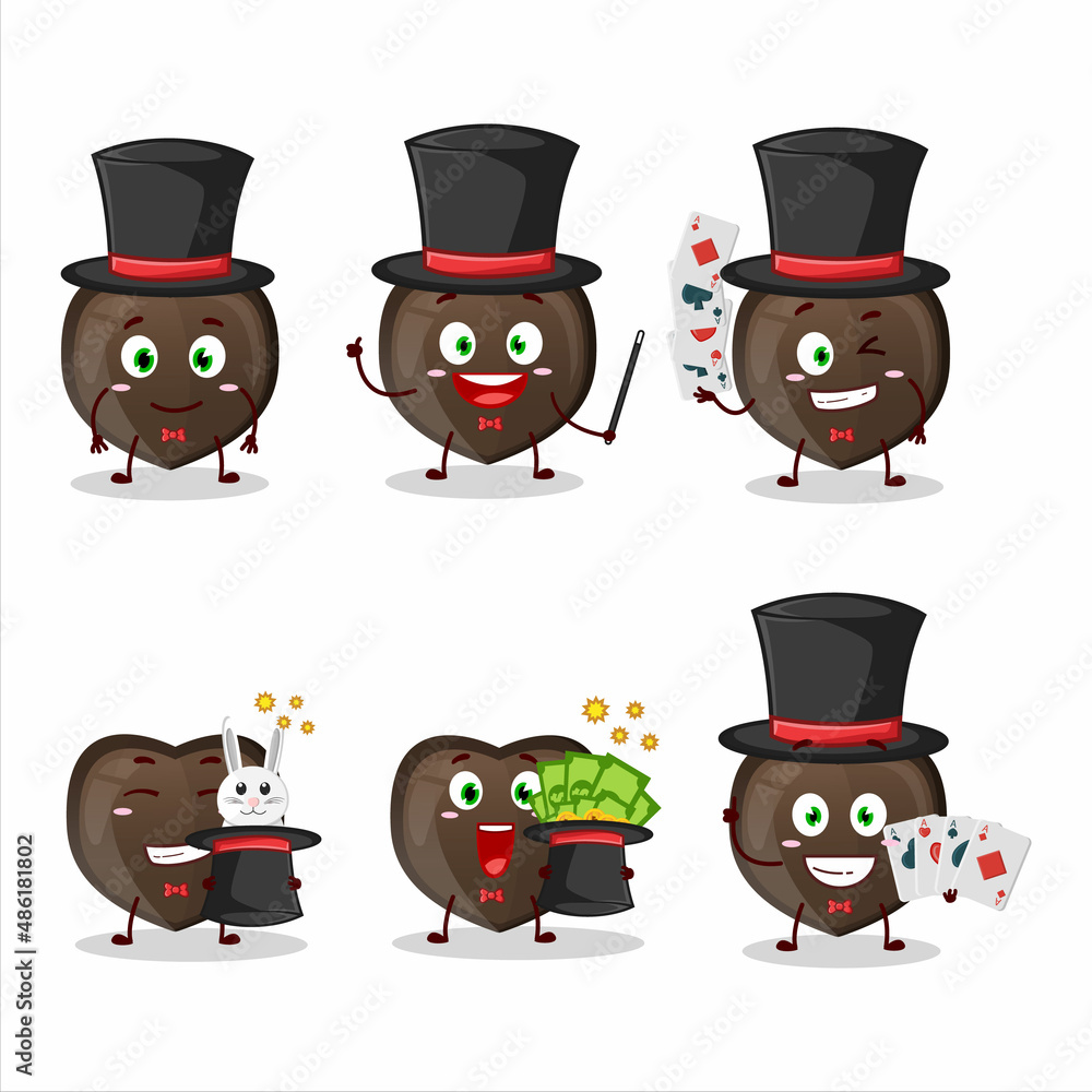 A love chocolate candy Magician cartoon character perform on a stage A love chocolate candy Magician cartoon character perform on a stage