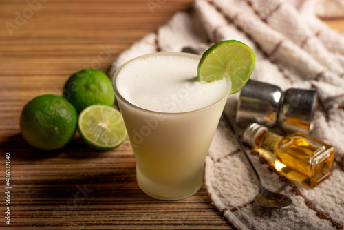 Peruvian drink with pisco sour liqueur photo