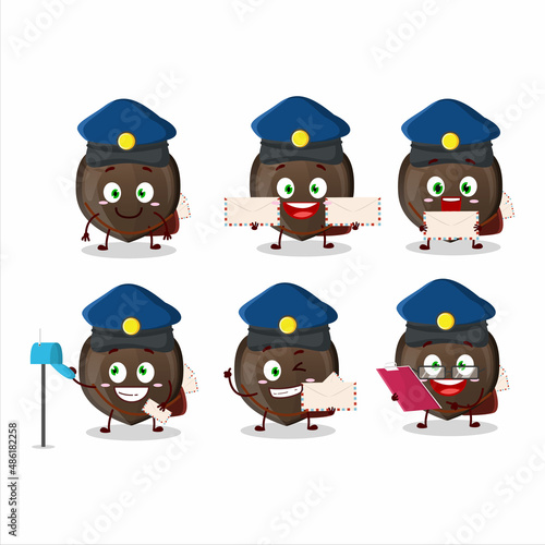 A picture of cheerful love chocolate candy postman cartoon design concept
