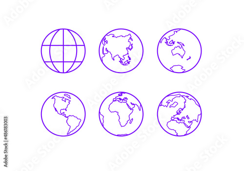 blue globe map icon set