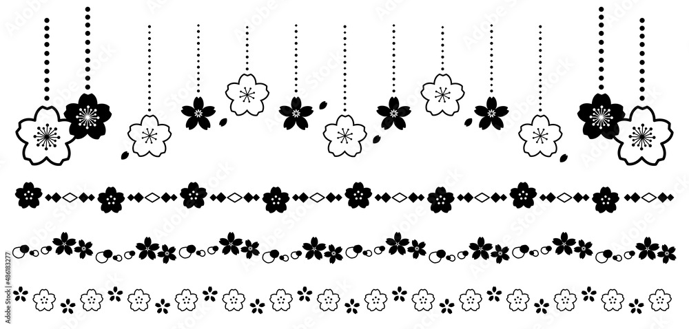 Fototapeta premium 桜の花の罫線 装飾ライン シルエット