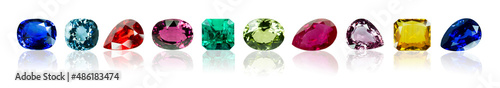 Fotografie Set of Bright gems. Gems isolated on white background.
