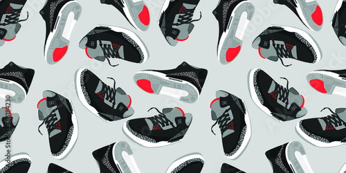 flat vector illustration design of retro sneakers pattern