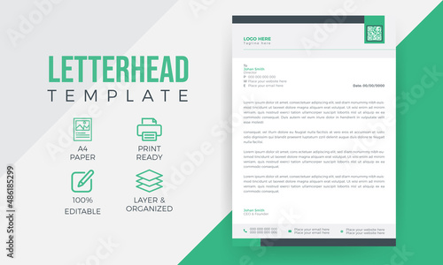 A4 paper healthcare medical letterhead design or doctor  clinic abstract black and green leaflet design template