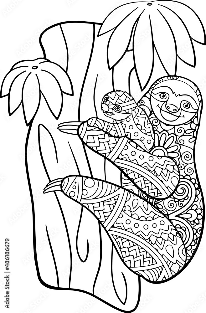Obraz premium Sloth Mandala Vector And Coloring Page